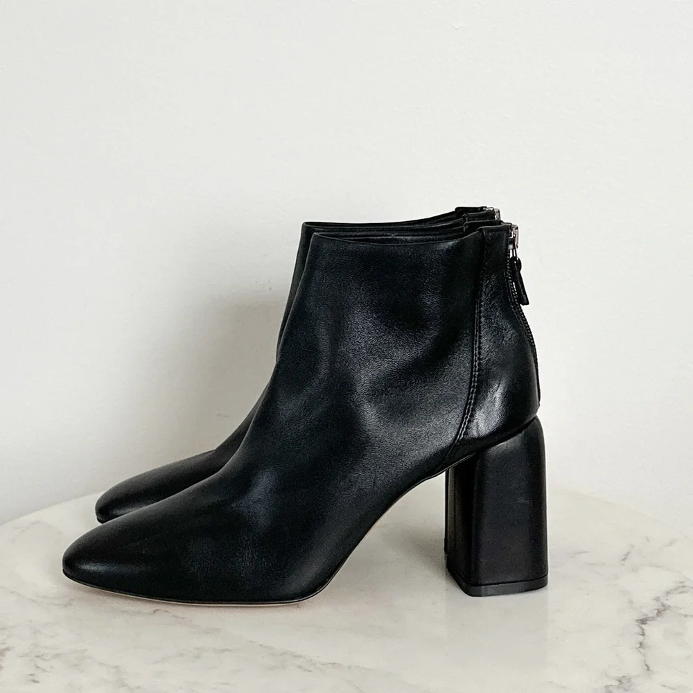 NEW Black Suede Studio Bria Heel Boot Black Leather Size